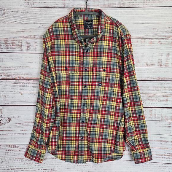 Abercrombie & Fitch Men's Red Plaid Flannel Shirt 2XL Cotton Check Outdoor NWT - Picture 1 of 7